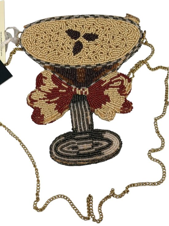 From India To You Handbags - Espresso Martini Drink Bow Handmade India Beaded  Crossbody  Bag  w Chain NWT